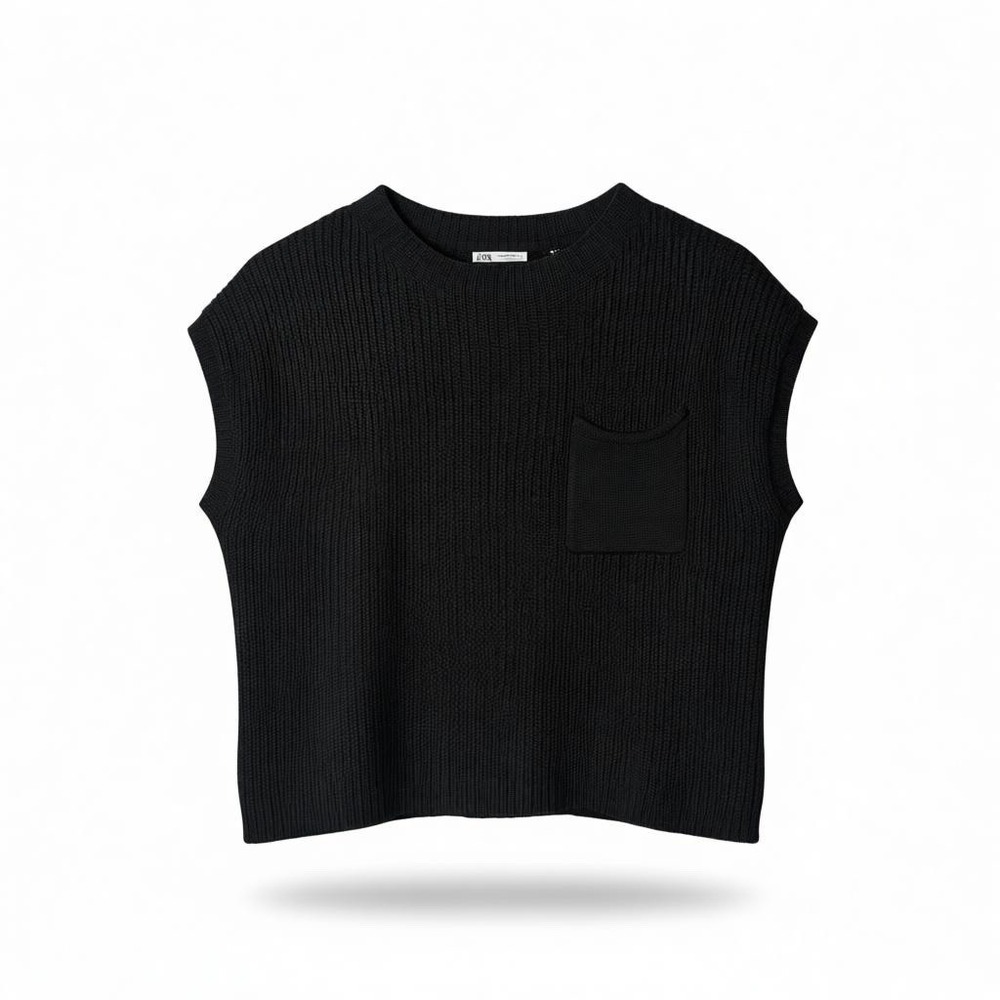 Lillusory Cropped Sweater Patch Pocket Distressed Size XS Boxy Knit‎ Grunge